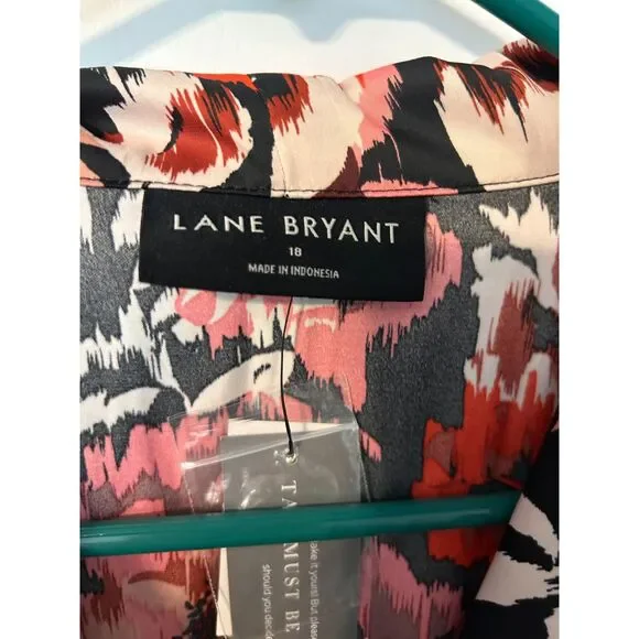 Lane Bryant Blouson-Sleeve Shawl-Collar Faux-Wrap Midi Dress Ikat Floral NWT 18 - Picture 4 of 8